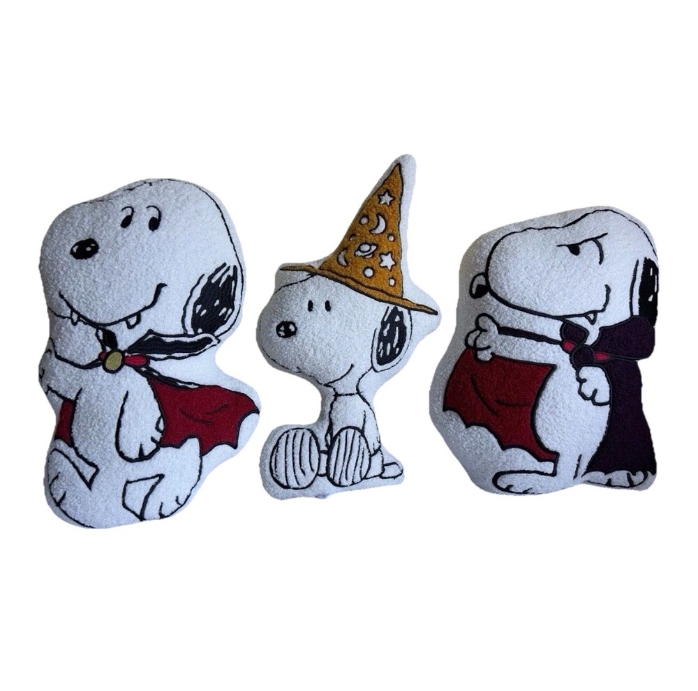 Peanuts Snoopy Halloween Pillows Set Of 3: Vampire Wizard Dracula Sherpa New
